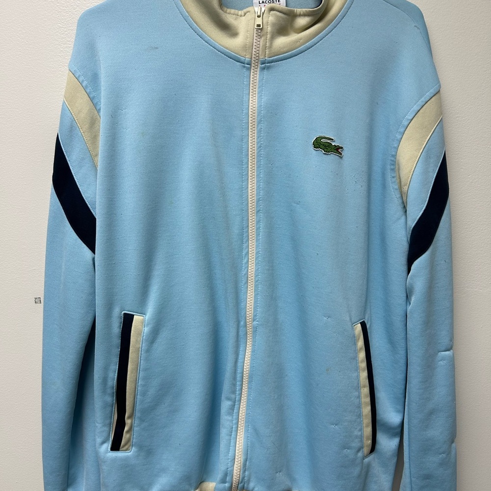 Lacoste Sport Full Zip Track Jacket Size 6 (XL) Light & Dark Blue/Beige c. 2005